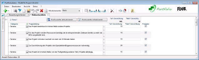 PLANTA Portfolio: Portfoliodaten - Risikocheckliste